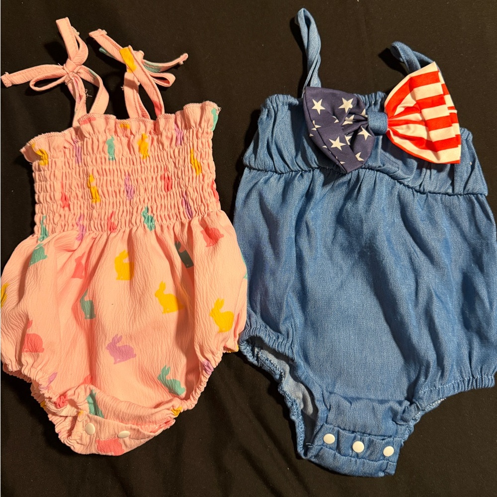 SHEIN Blue romper with bow and pink with bunnies